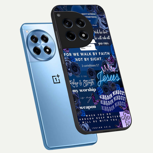  Kingdom Faith Glow phone case For OnePlus 12R showing premium glass back cover with detailed artwork