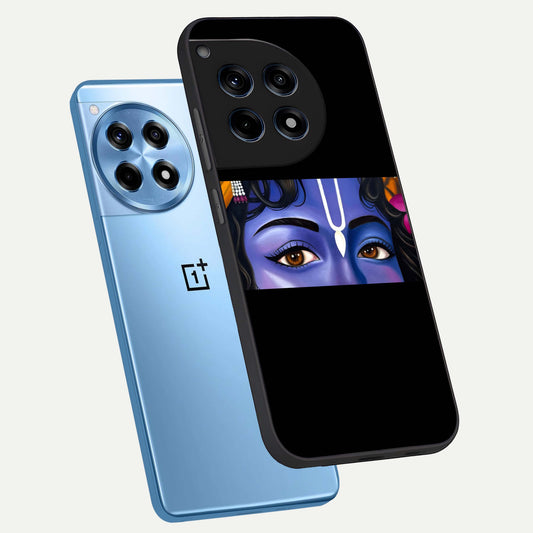  Krishna Eye phone case For OnePlus 12R showing premium glass back cover with detailed artwork