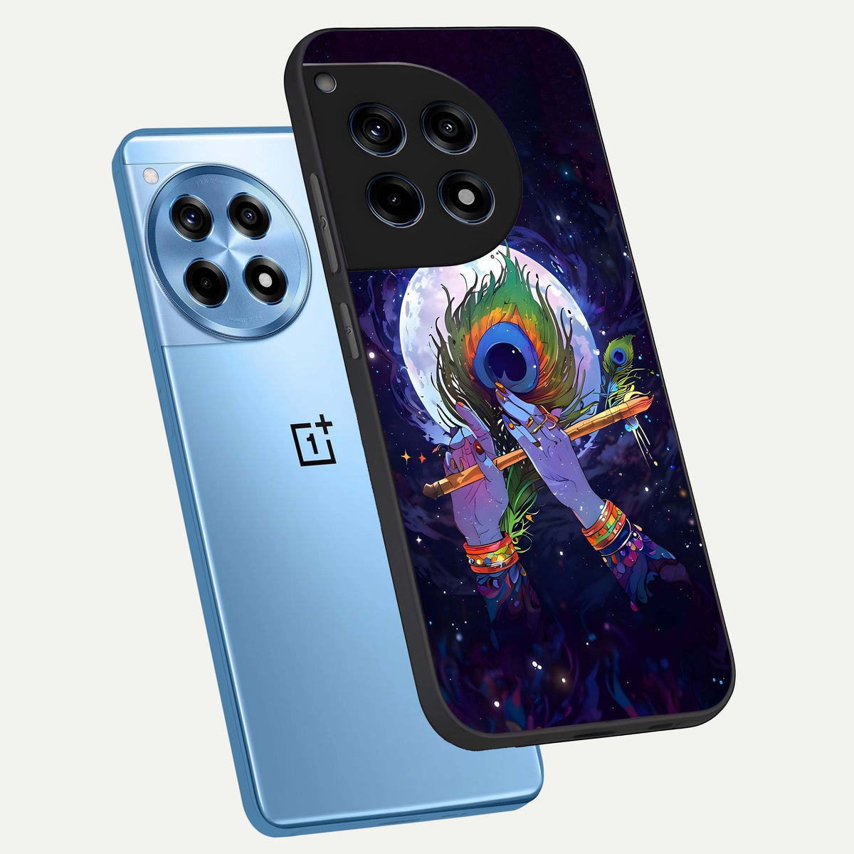  Krishna Hands Art phone case For OnePlus 12R showing premium glass back cover with detailed artwork