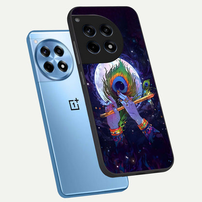  Krishna Hands Art phone case For OnePlus 12R showing premium glass back cover with detailed artwork
