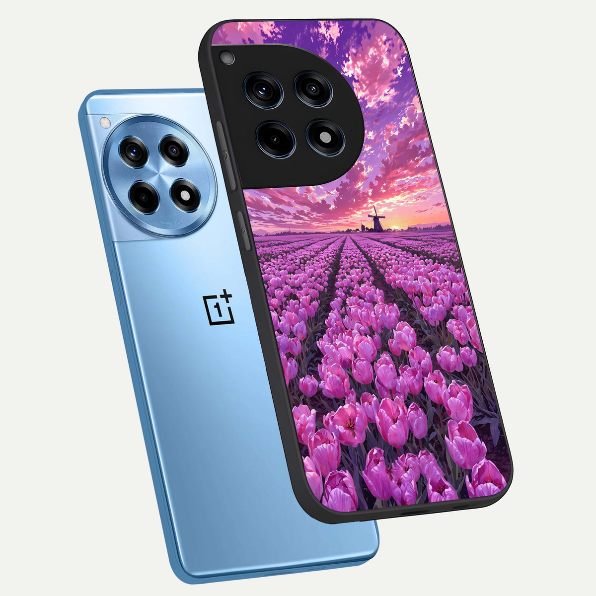  Lavender Dream Skies phone case For OnePlus 12R showing premium glass back cover with detailed artwork