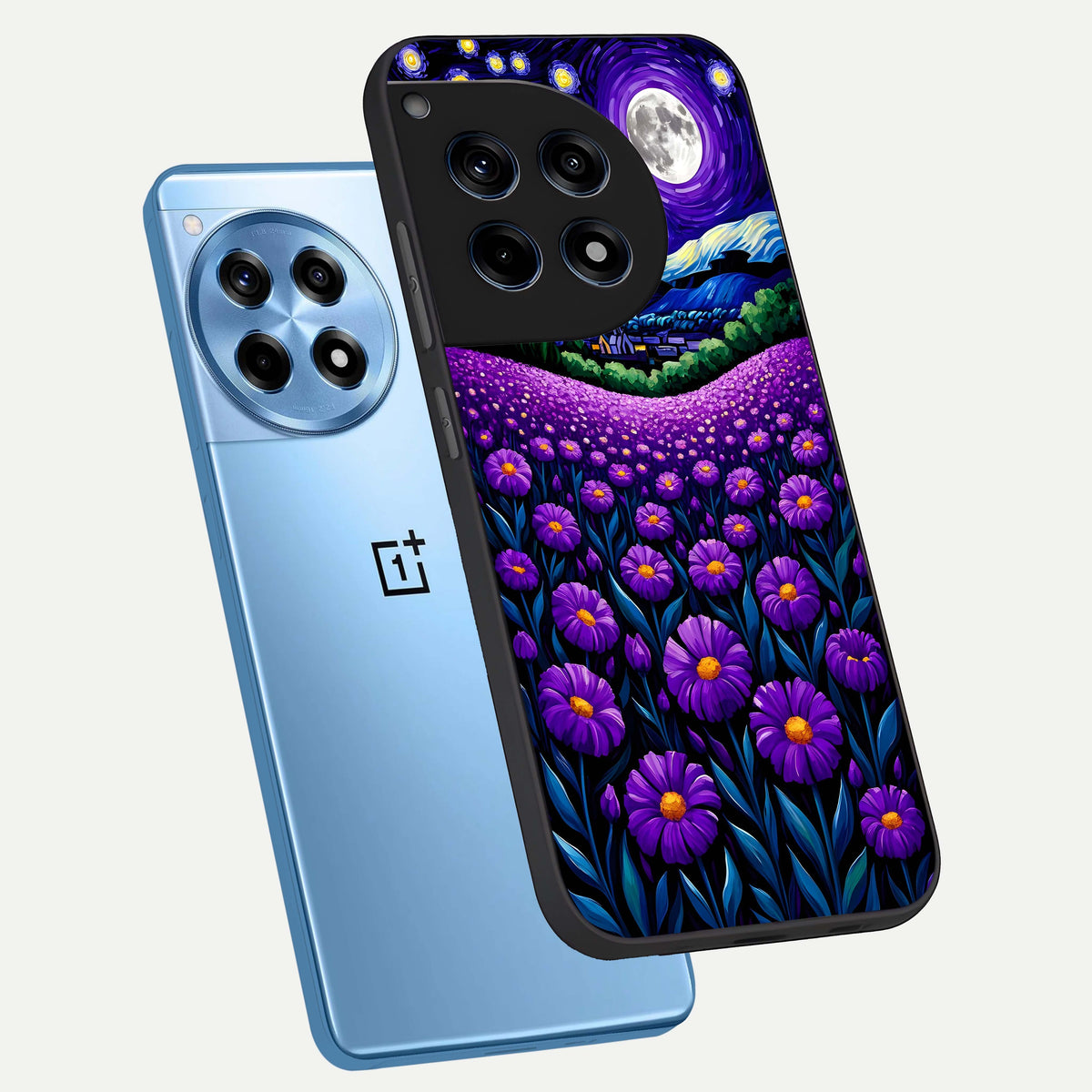  Lavender Moon Field phone case For OnePlus 12R showing premium glass back cover with detailed artwork