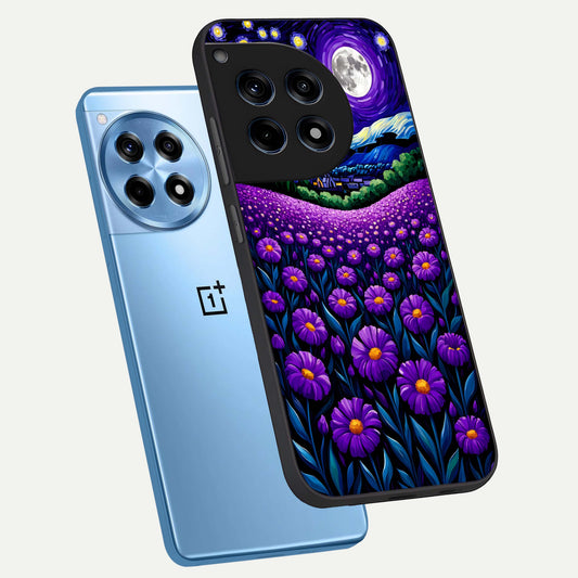  Lavender Moon Field phone case For OnePlus 12R showing premium glass back cover with detailed artwork