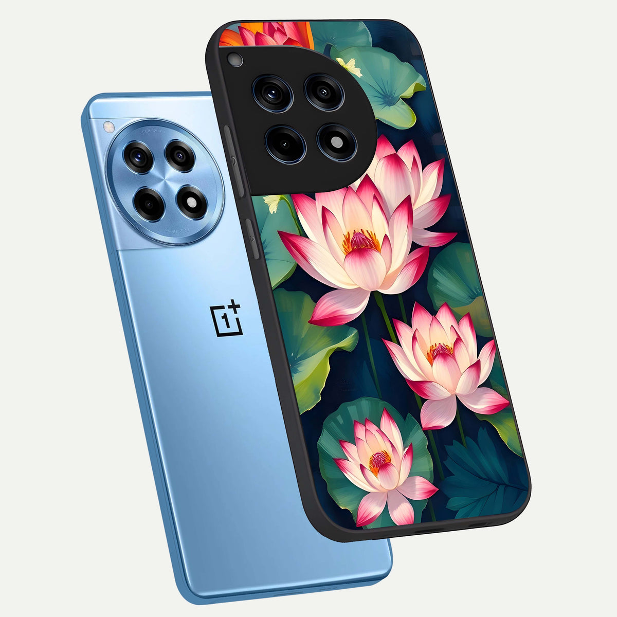  Lotus Dream Serenity phone case For OnePlus 12R showing premium glass back cover with detailed artwork