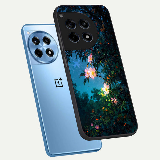  Midnight Bloom Glow phone case For OnePlus 12R showing premium glass back cover with detailed artwork