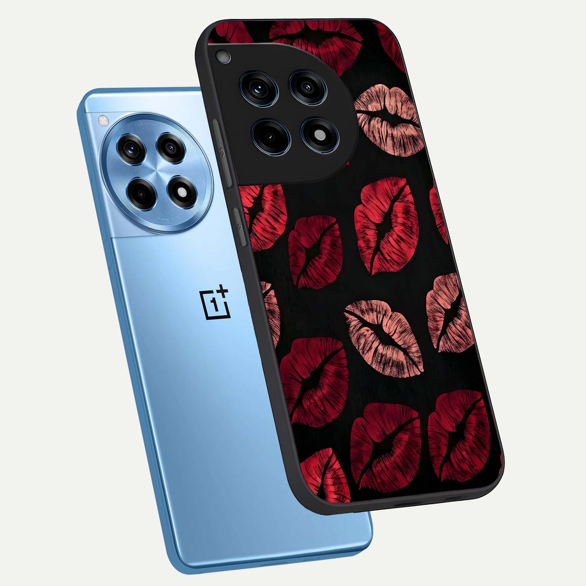  Midnight Kiss Love phone case For OnePlus 12R showing premium glass back cover with detailed artwork