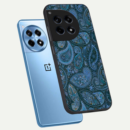  Midnight Paisley Glow phone case For OnePlus 12R showing premium glass back cover with detailed artwork