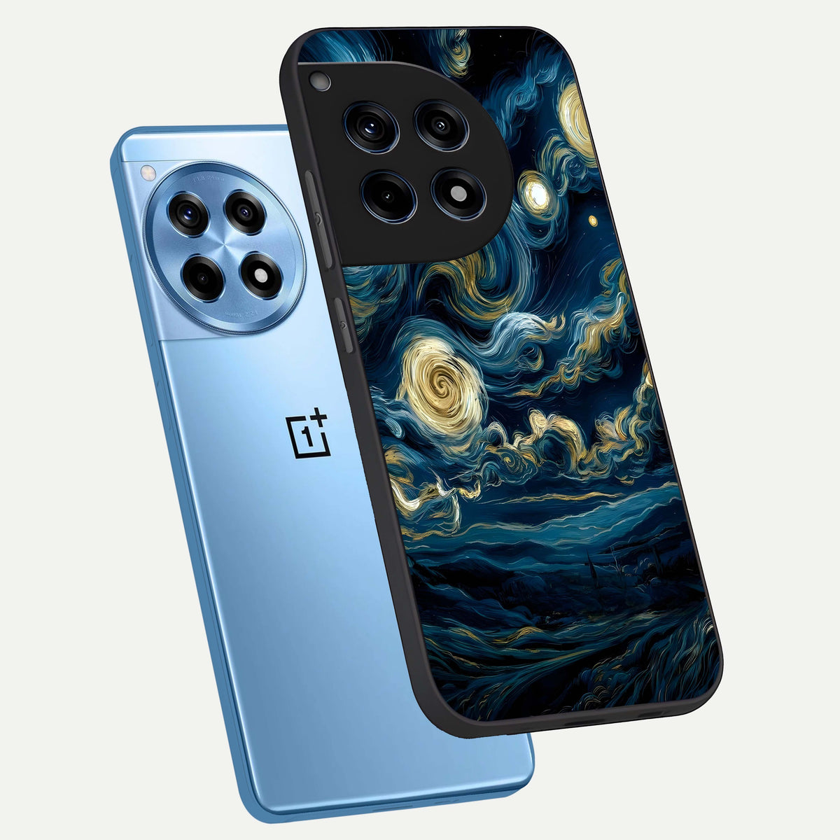  Midnight Sky Whirl phone case For OnePlus 12R showing premium glass back cover with detailed artwork