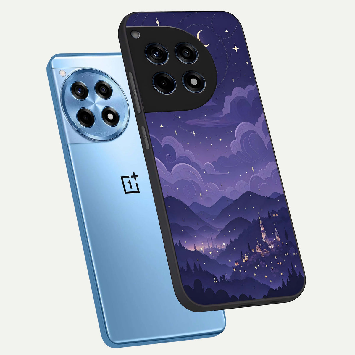 Minimal Night View phone case For OnePlus 12R showing premium glass back cover with detailed artwork