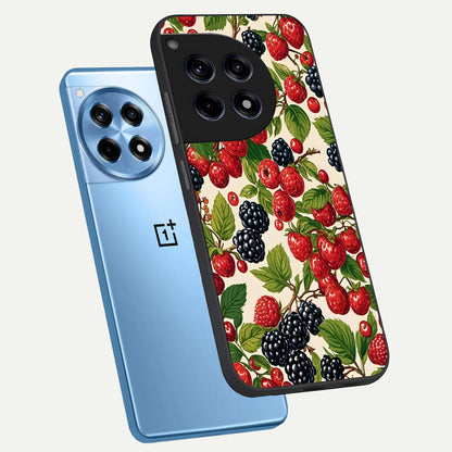  Mixed Berry Collage phone case For OnePlus 12R showing premium glass back cover with detailed artwork