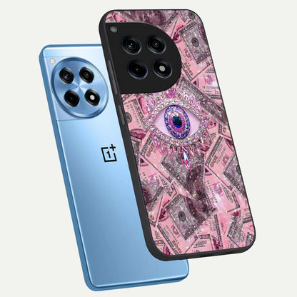  Money Eye Luxe phone case For OnePlus 12R showing premium glass back cover with detailed artwork