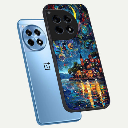  Moonlight Harbor Glow phone case For OnePlus 12R showing premium glass back cover with detailed artwork