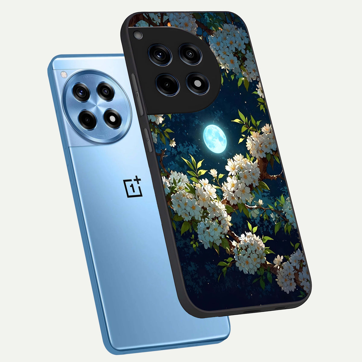  Moonlit Blossom Dream phone case For OnePlus 12R showing premium glass back cover with detailed artwork