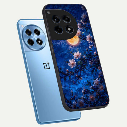  Moonlit Blossoms Night phone case For OnePlus 12R showing premium glass back cover with detailed artwork