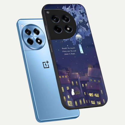  Moonlit Cat Silence phone case For OnePlus 12R showing premium glass back cover with detailed artwork