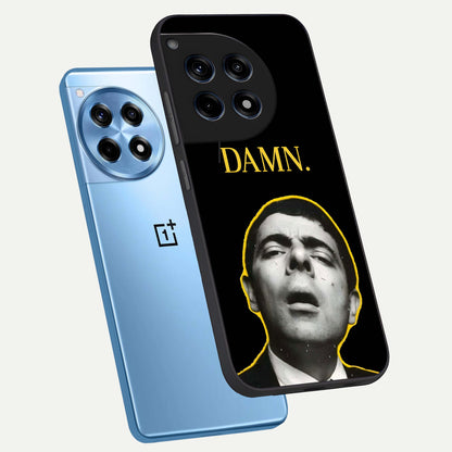  Mr Bean Damn phone case For OnePlus 12R showing premium glass back cover with detailed artwork
