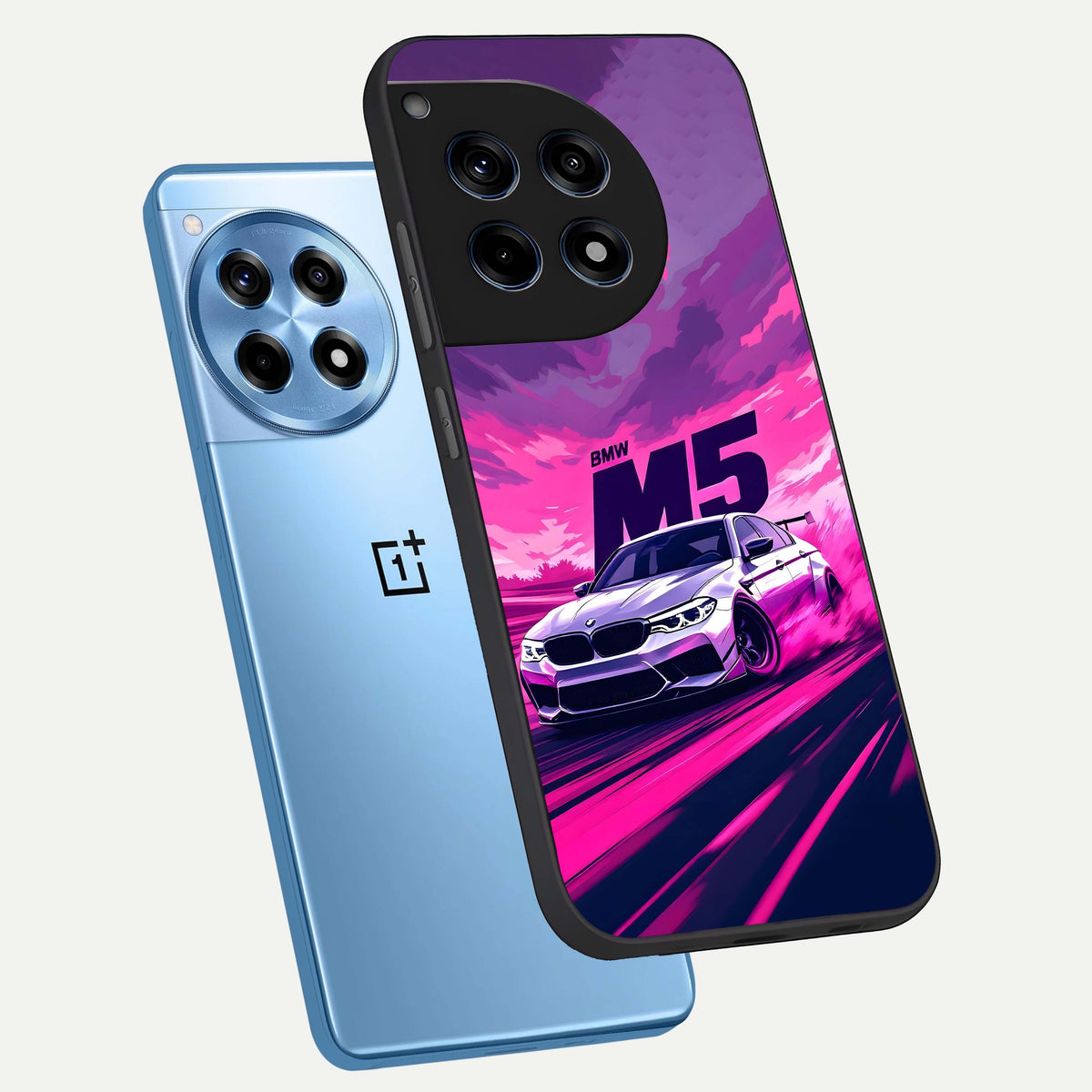 MS Neon Car phone case For OnePlus 12R showing premium glass back cover with detailed artwork