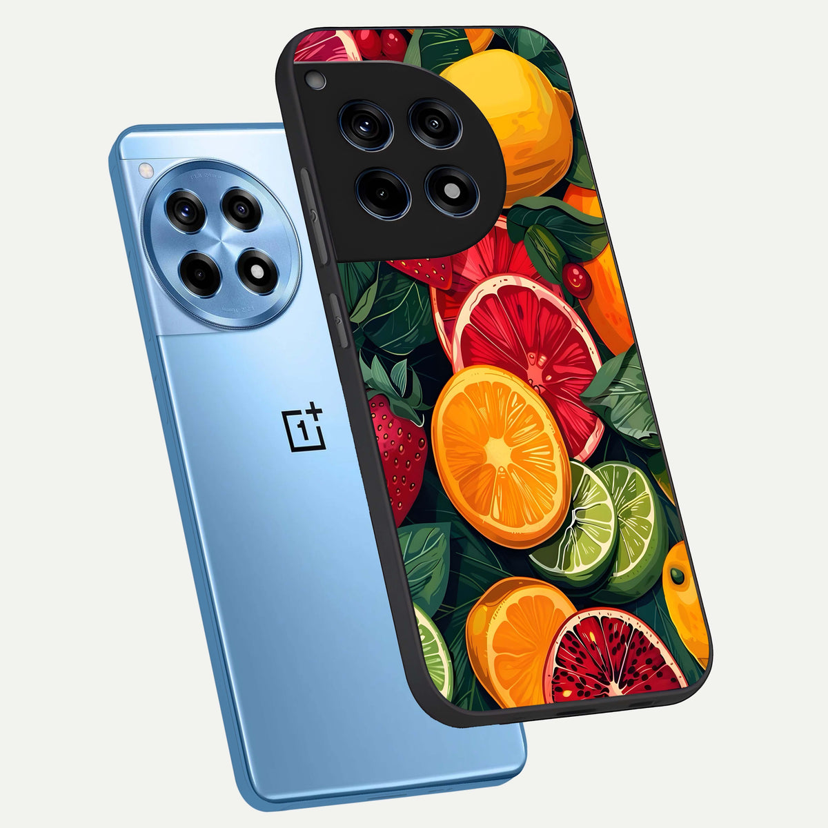  Multiple Fruits phone case For OnePlus 12R showing premium glass back cover with detailed artwork