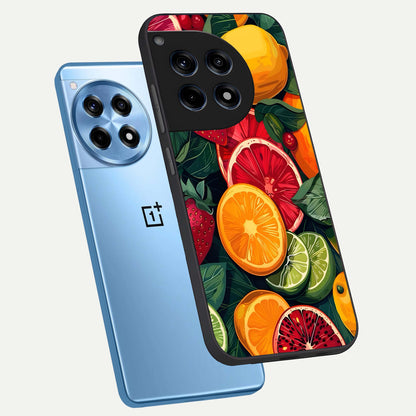  Multiple Fruits phone case For OnePlus 12R showing premium glass back cover with detailed artwork