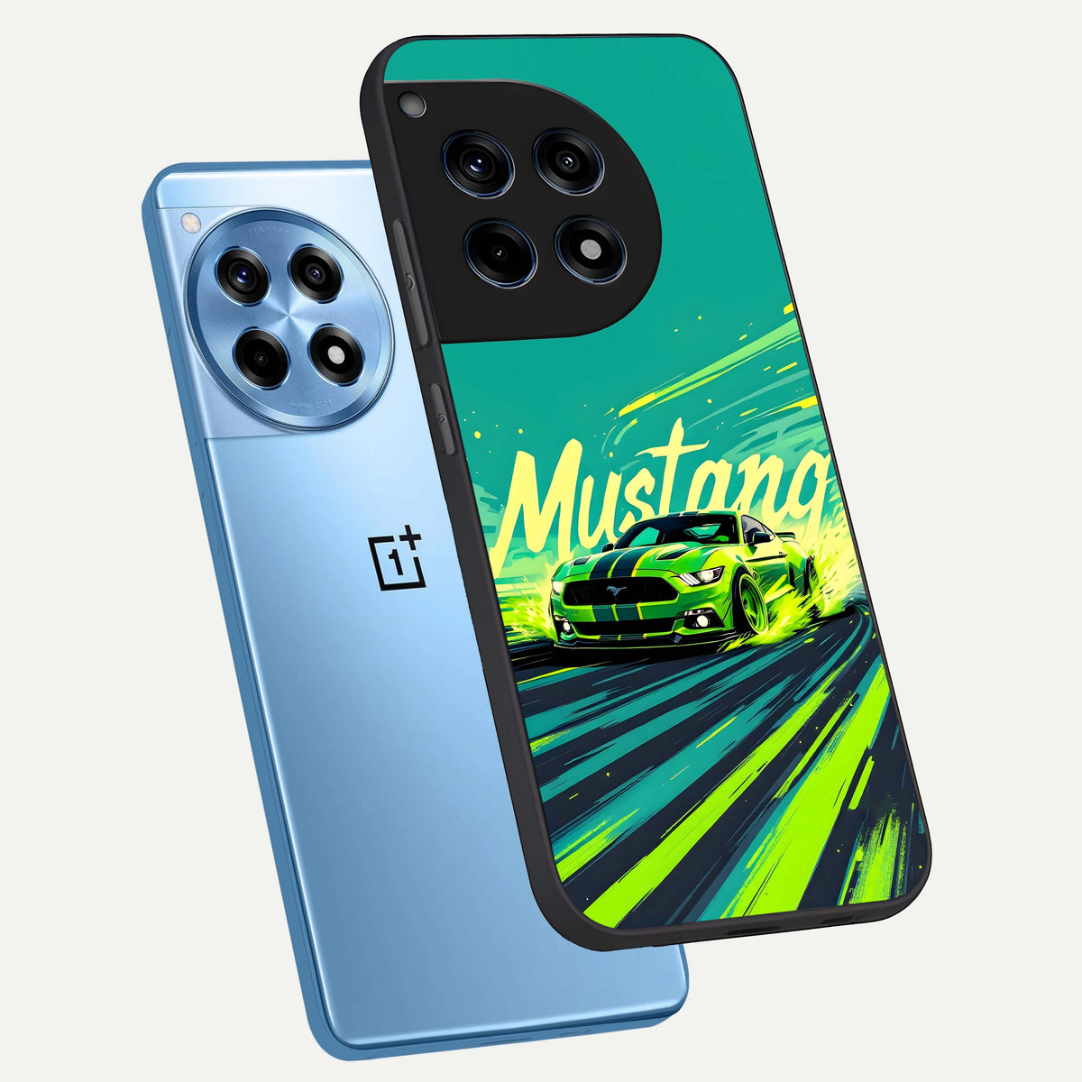  Mustang Bang phone case For OnePlus 12R showing premium glass back cover with detailed artwork