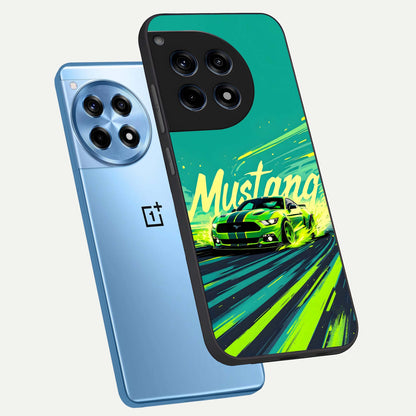 Mustang Bang phone case For OnePlus 12R showing premium glass back cover with detailed artwork