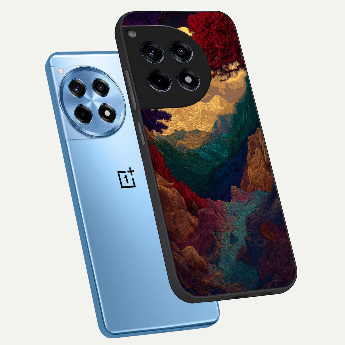  Mystic Valley Light phone case For OnePlus 12R showing premium glass back cover with detailed artwork
