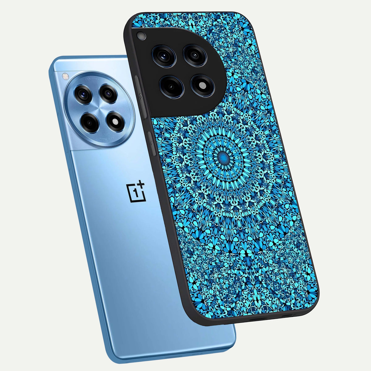  Ocean Bloom Mandala phone case For OnePlus 12R showing premium glass back cover with detailed artwork