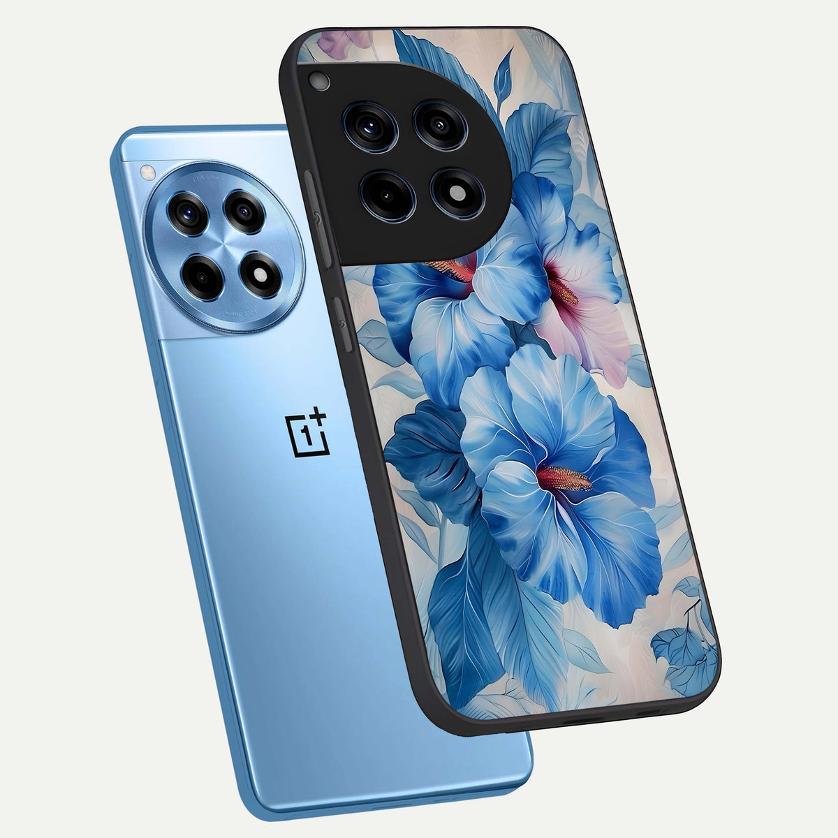  Ocean Hibiscus Grace phone case For OnePlus 12R showing premium glass back cover with detailed artwork