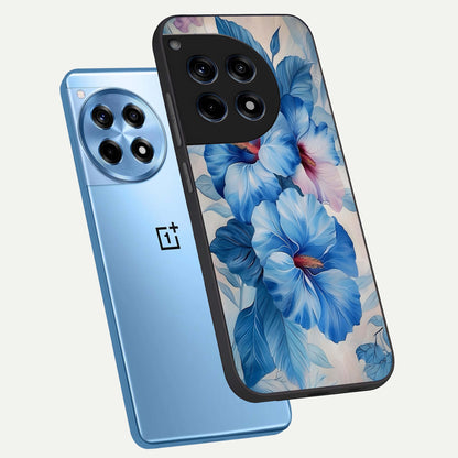 Ocean Hibiscus Grace phone case For OnePlus 12R showing premium glass back cover with detailed artwork