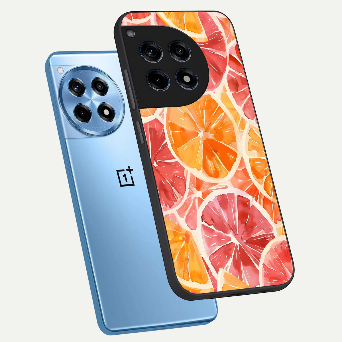  Orange Fruits Pattern phone case For OnePlus 12R showing premium glass back cover with detailed artwork