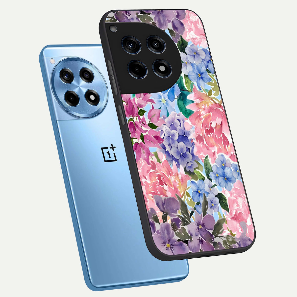  Pastel Floral Mix phone case For OnePlus 12R showing premium glass back cover with detailed artwork