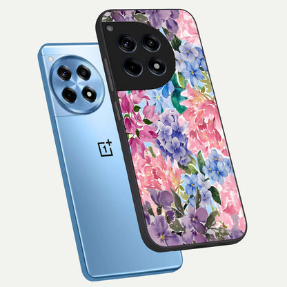  Pastel Floral Mix phone case For OnePlus 12R showing premium glass back cover with detailed artwork