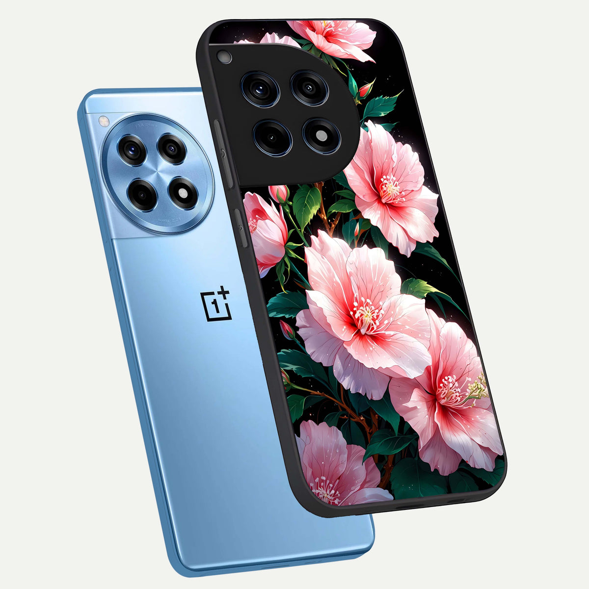  Peach Flower phone case For OnePlus 12R showing premium glass back cover with detailed artwork