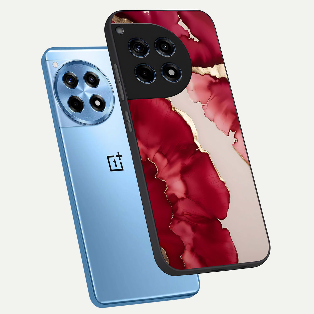  Pink And White Marble phone case For OnePlus 12R showing premium glass back cover with detailed artwork