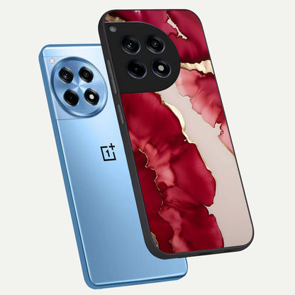  Pink And White Marble phone case For OnePlus 12R showing premium glass back cover with detailed artwork