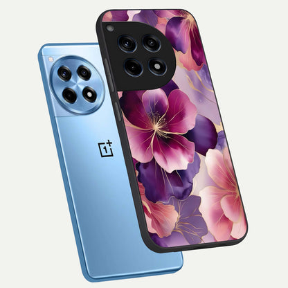  Pink Bouquet Florals phone case For OnePlus 12R showing premium glass back cover with detailed artwork