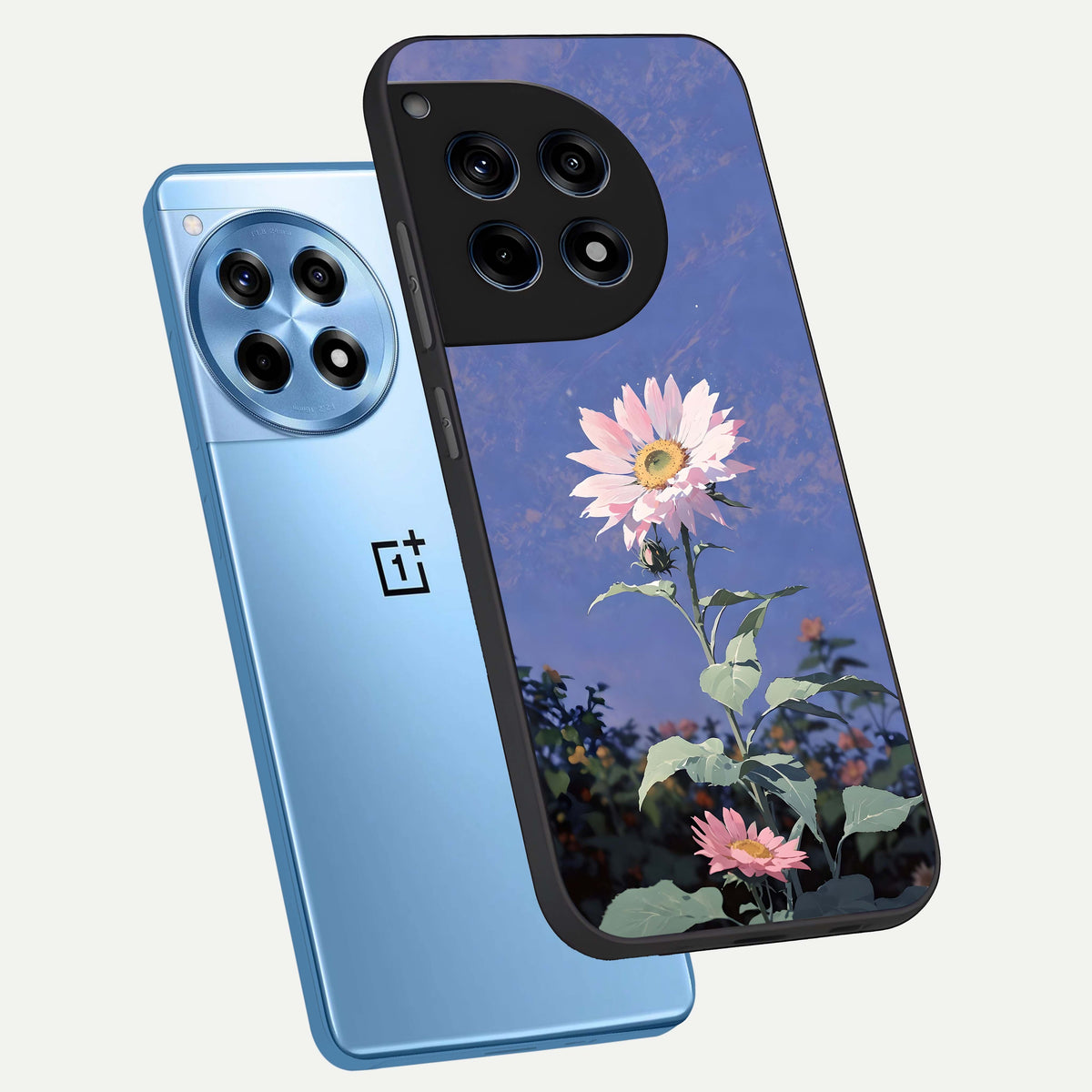  Pink Shells Outline phone case For OnePlus 12R showing premium glass back cover with detailed artwork