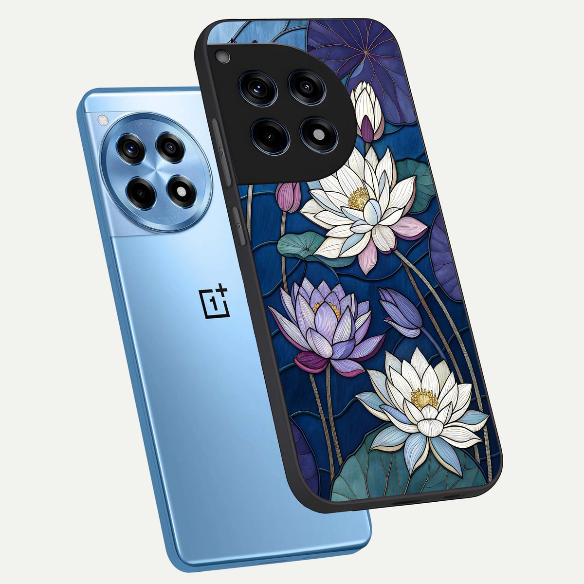  Purple Lotus Stained phone case For OnePlus 12R showing premium glass back cover with detailed artwork