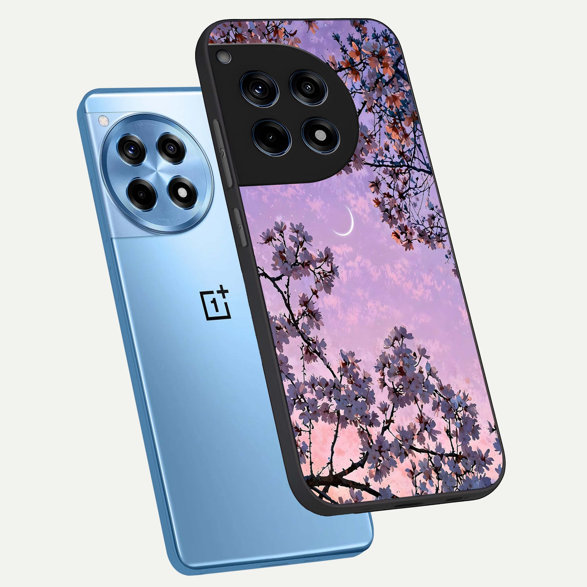  Purple Serenity Moon phone case For OnePlus 12R showing premium glass back cover with detailed artwork