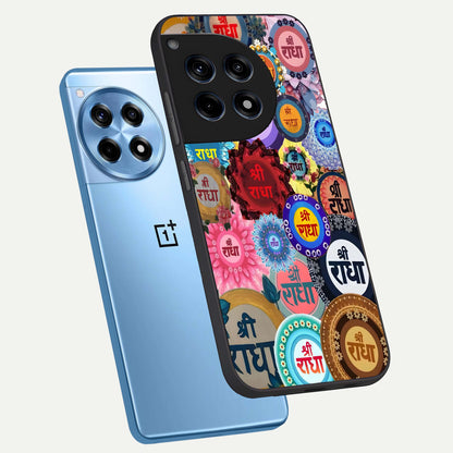  Radha Divine Bloom phone case For OnePlus 12R showing premium glass back cover with detailed artwork