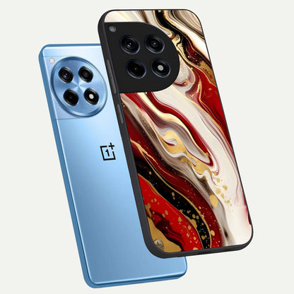  Red And White Marble phone case For OnePlus 12R showing premium glass back cover with detailed artwork
