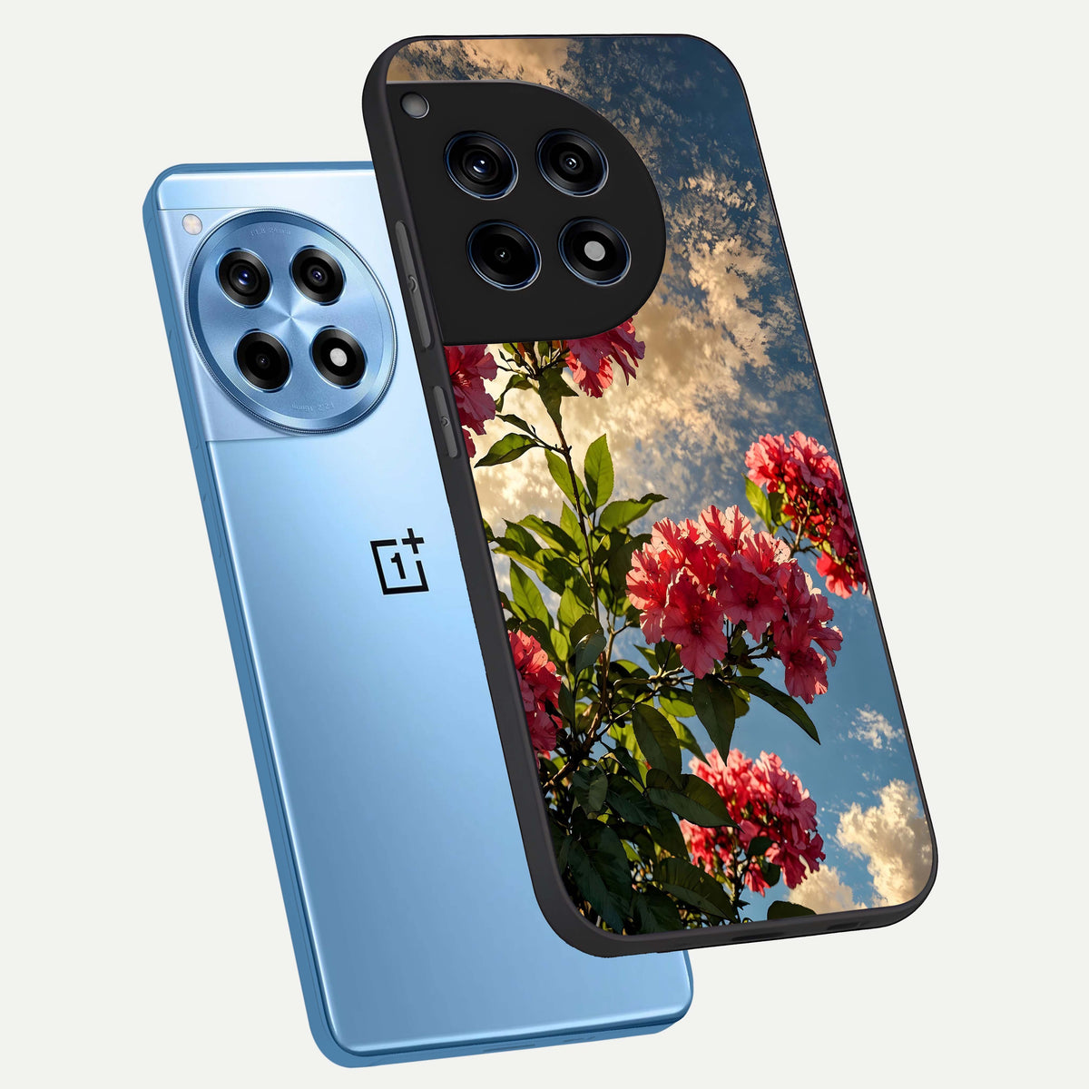  Red Bloom Skies phone case For OnePlus 12R showing premium glass back cover with detailed artwork