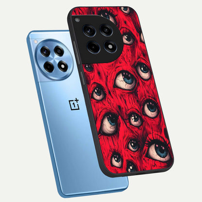  Red Eyes Pattern phone case For OnePlus 12R showing premium glass back cover with detailed artwork