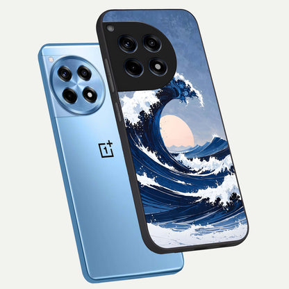  Rising Tide Power phone case For OnePlus 12R showing premium glass back cover with detailed artwork