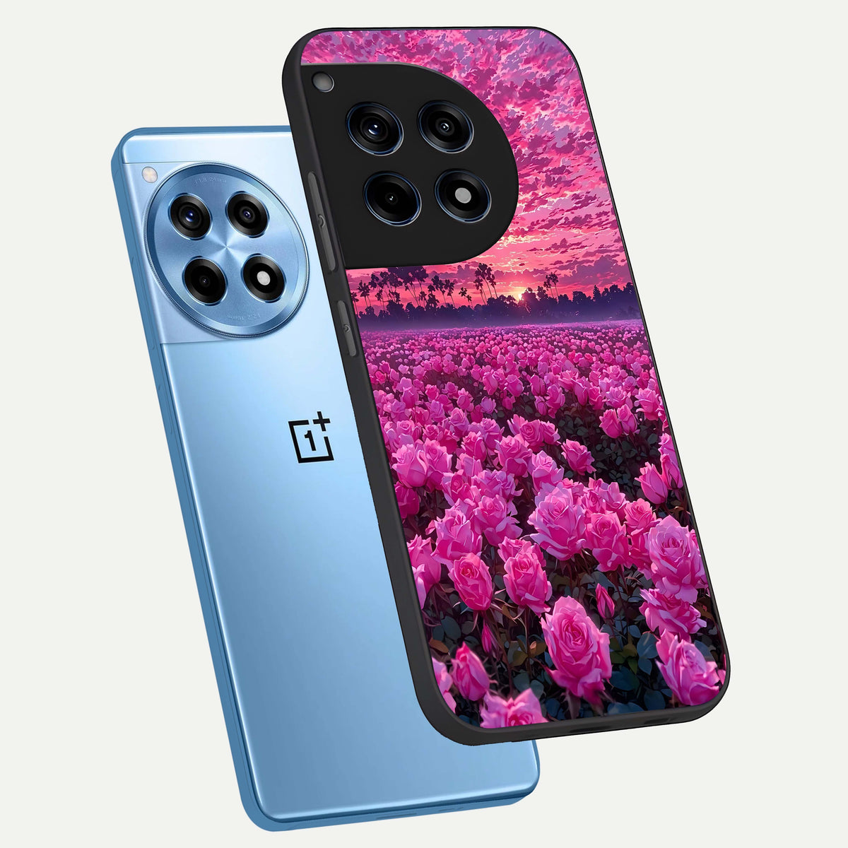  Rose Sunset Valley phone case For OnePlus 12R showing premium glass back cover with detailed artwork