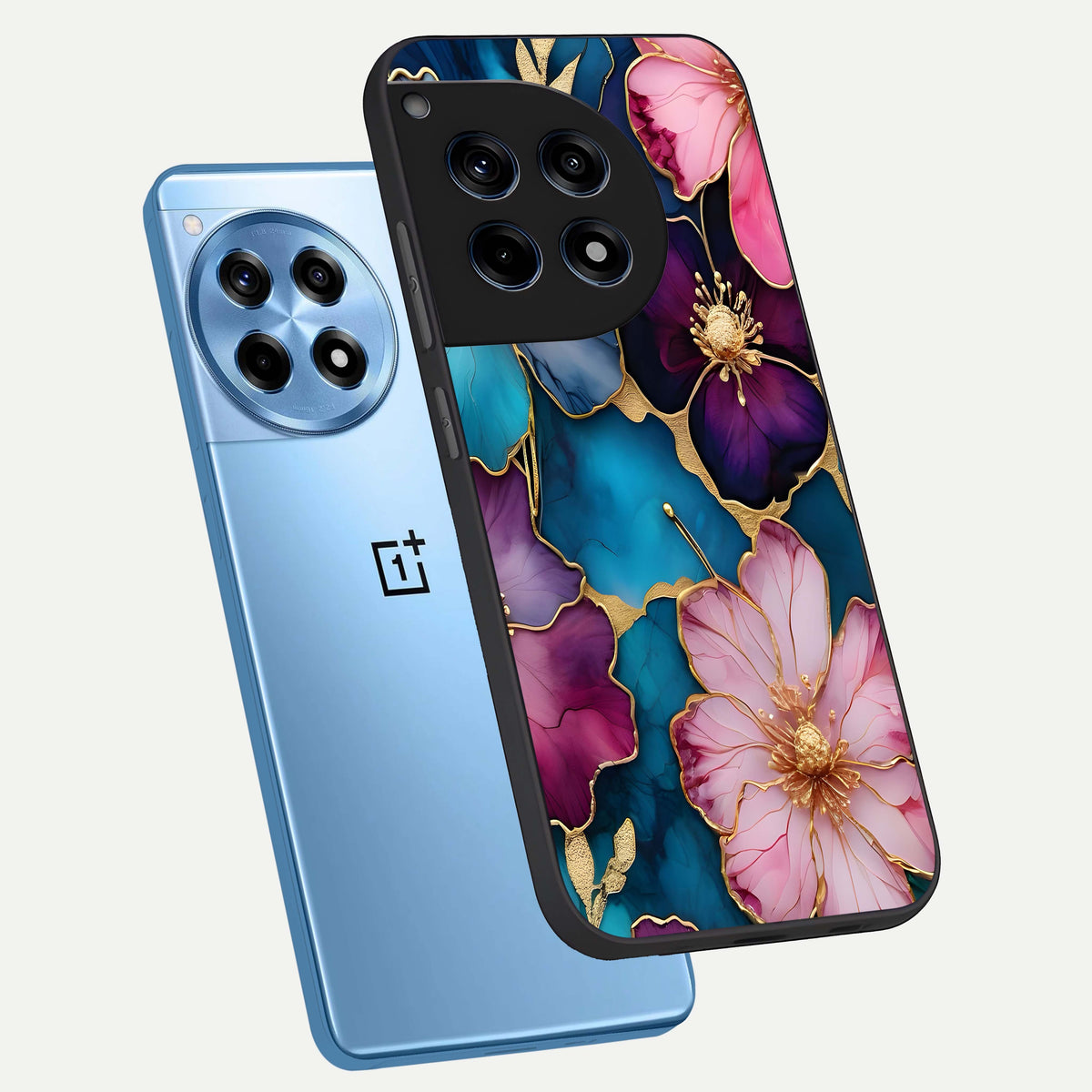  Sparkle Floral phone case For OnePlus 12R showing premium glass back cover with detailed artwork