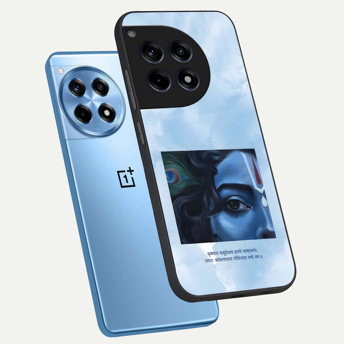  Spiritual Krishna phone case For OnePlus 12R showing premium glass back cover with detailed artwork