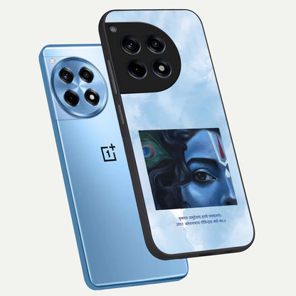  Spiritual Krishna phone case For OnePlus 12R showing premium glass back cover with detailed artwork