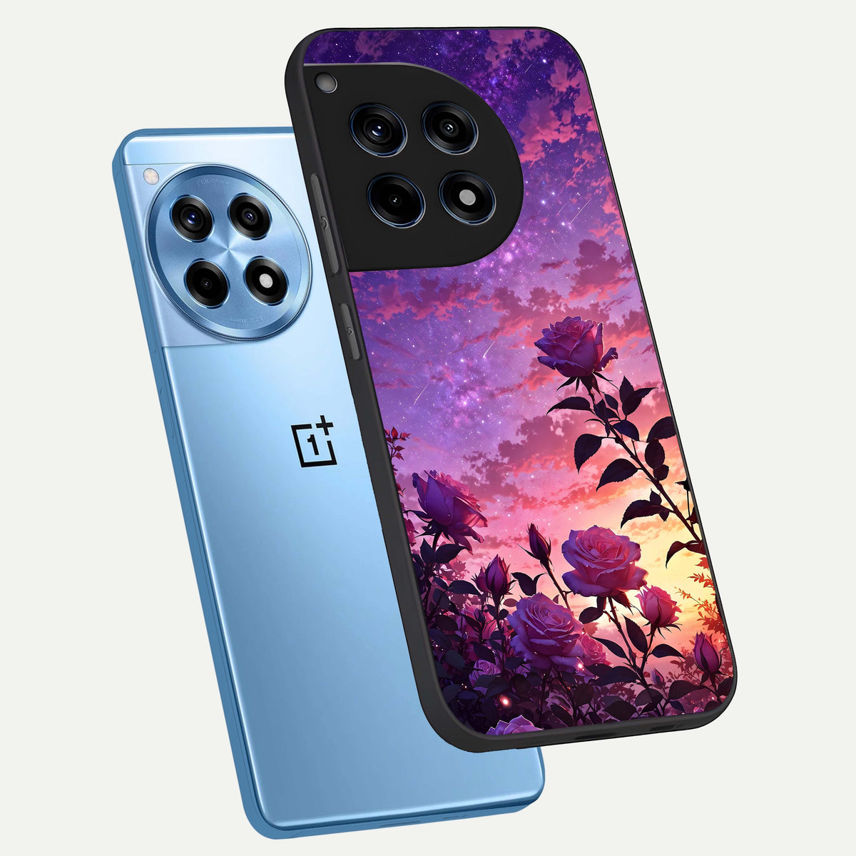  Starlit Rose Twilight phone case For OnePlus 12R showing premium glass back cover with detailed artwork
