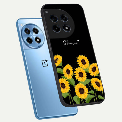  Sunflower Sky Bloom phone case For OnePlus 12R showing premium glass back cover with detailed artwork